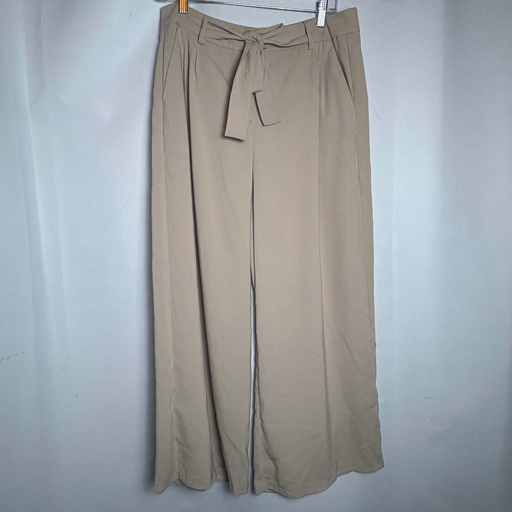 Cato Womens Beige High Rise Wide Leg Tie Waist Dress Pants Trousers Size 10